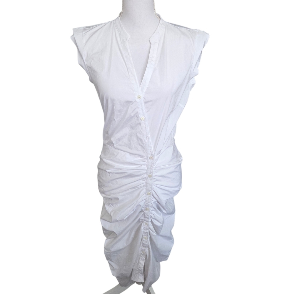 Veronica Beard Ruched Shirt Dress White Size 8 - Picture 2 of 6